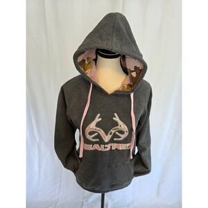 Realtree Womens Gray Hoodie Camo Lined‎ Pocket Pullover Sweatshirt Size S